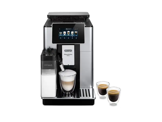 DE LONGHI PrimaDonna Soul ECAM610.55.SB Kaffeevollautomat (Silber/Schwarz, Flüster-Kegelmahlwerk, 19 bar, integrierter Milchbehälter)