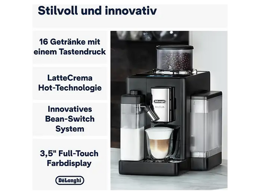 DE LONGHI Rivelia EXAM440.55.B Kaffeevollautomat (Schwarz, Kegelmahlwerk, 19 bar, externer Milchbehälter)