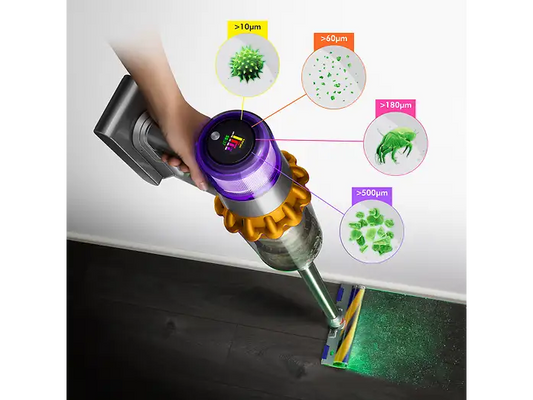 DYSON V15 Detect Absolute kabelloser Staubsauger (Nickel Satin Gelb/Glanz Nickel, 0,76 l, Akkulaufzeit: 60 min)