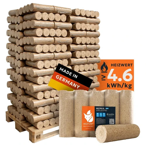 Heizfuxx Nestro XL Blue Kaminbriketts Premium | 960 kg Gesamtgewicht (96 x 10 kg Pakete)