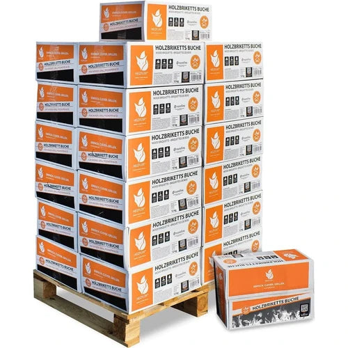 Heizfuxx® Nestro M Holzbriketts aus Hartholz – 12 kg im Karton, 25 Kartons (300 kg Palette)