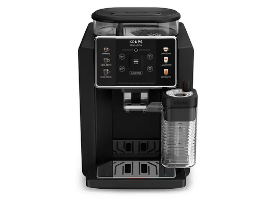 KRUPS Sensation Milk EA9128D Kaffeevollautomat (Schwarz, Kegelmahlwerk, 15 bar, externer Milchbehälter)