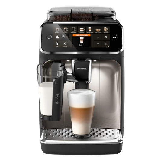 PHILIPS Serie 5400 LatteGo Plus EP5447/90 Kaffeevollautomat (Schwarz, Chrom, Scheibenmahlwerk aus Keramik, 15 bar, integrierter Milchbehälter)