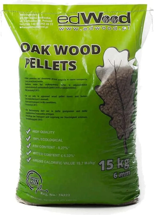 Premium Hartholz Holzpellets Eiche 6mm | 975 kg Palette (65 x 15 kg Säcke) | ENplus A1 zertifiziert