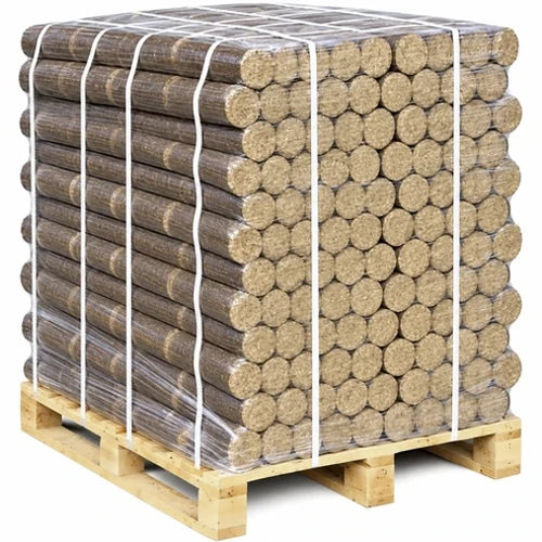 Premium Hartholzbriketts rund 960kg | 96 x 10kg Holzbriketts Palette