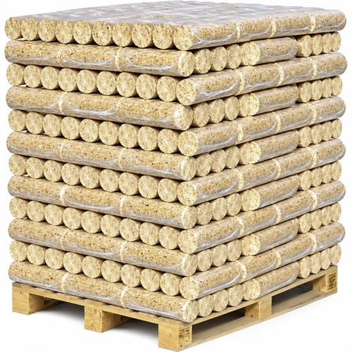 Premium Holzbriketts Rund 960 kg | 96 x 10 kg Packungen aus Nadelholz ohne Zugloch